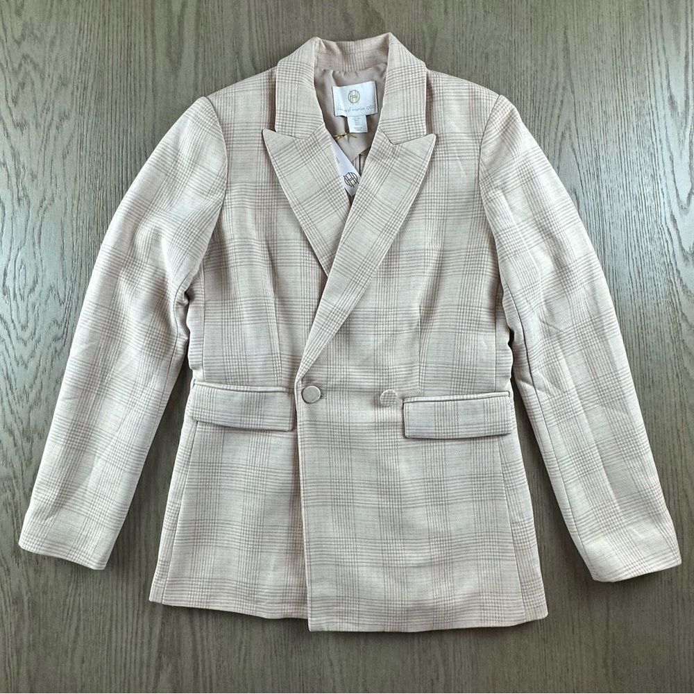 House of Harlow 1960 Plaid Double Breasted Blazer Cream Tan Womens S NWT